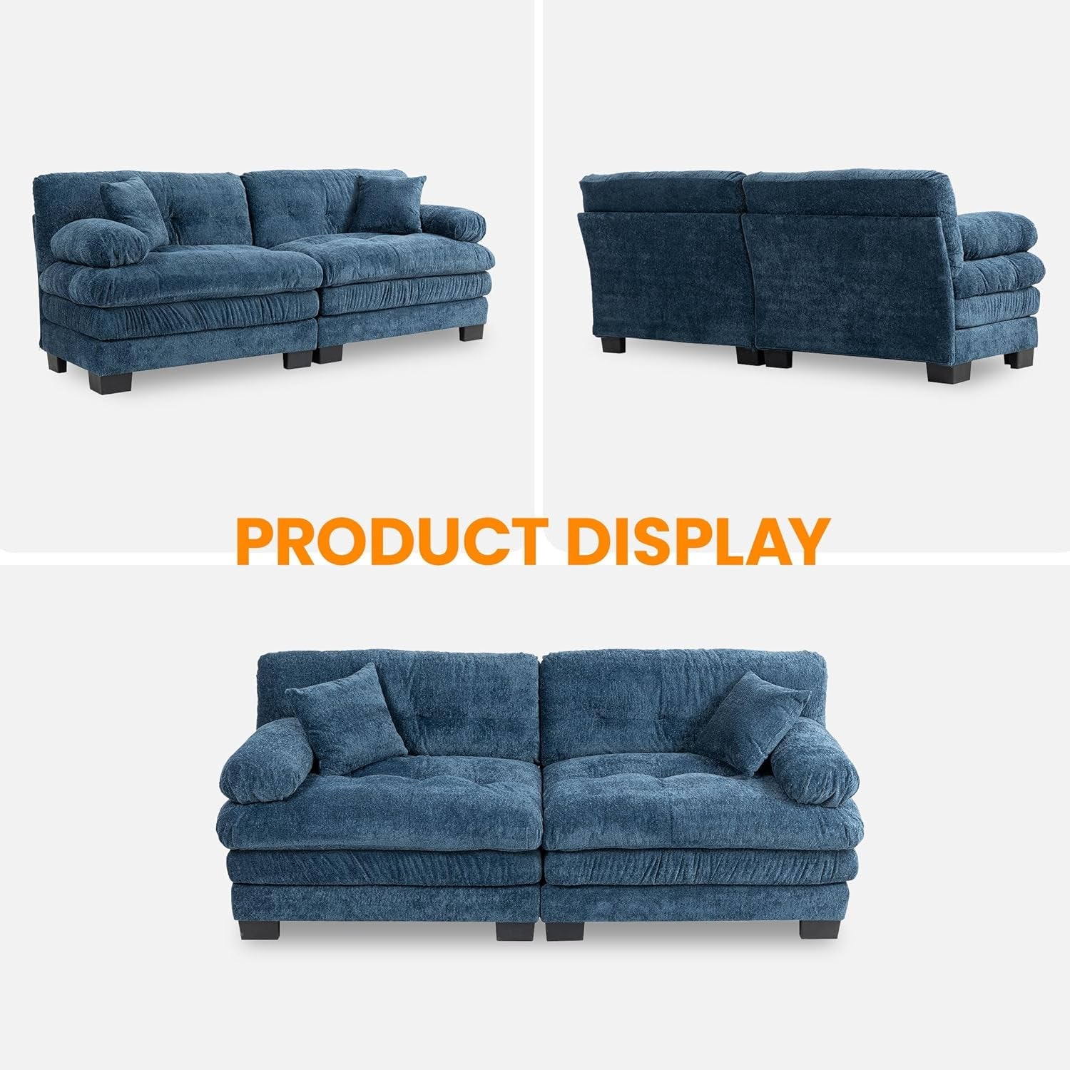 Comfortable Blue Sectional Couch Sofa with Two Pillows