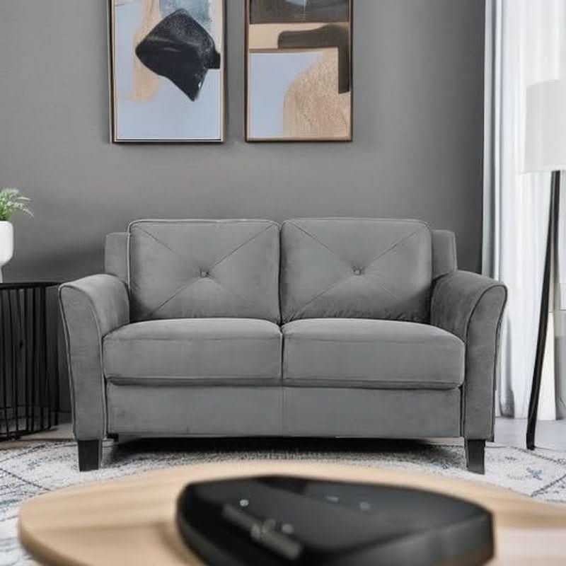 Comfortable Dark Grey Loveseat with Plush Cushions
