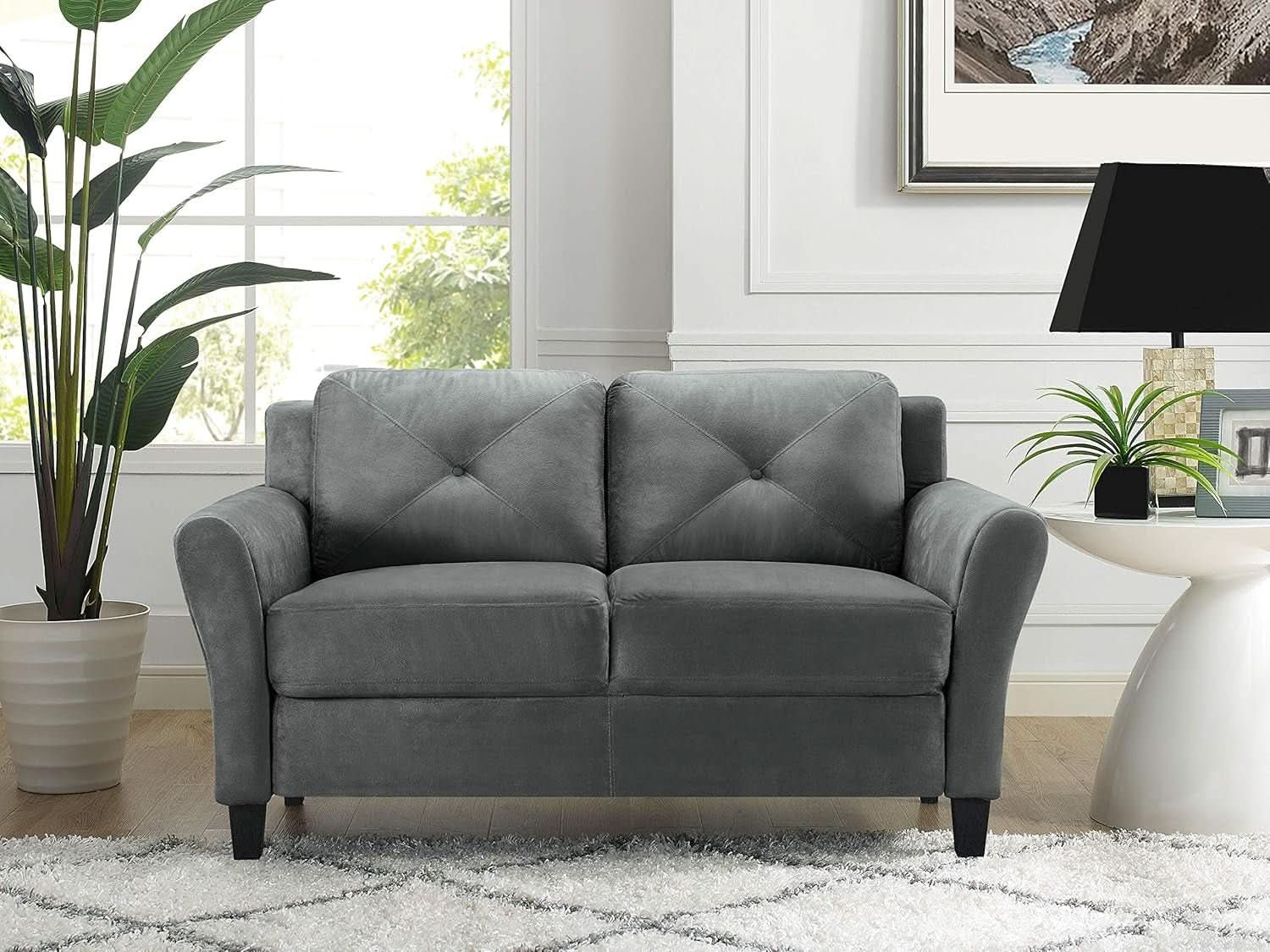 Comfortable Dark Grey Loveseat with Plush Cushions