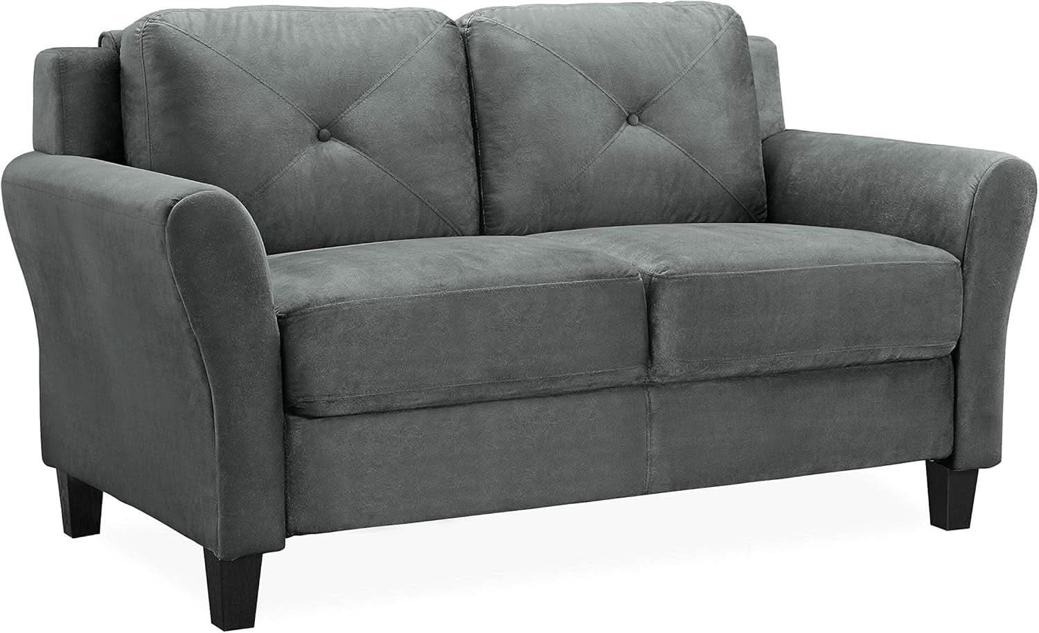 Comfortable Dark Grey Loveseat with Plush Cushions