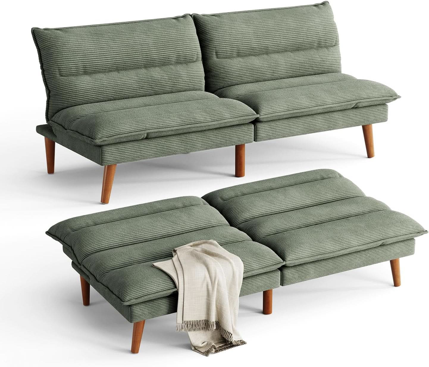 Comfortable Green Futon Sofa Bed with Adjustable Backrest