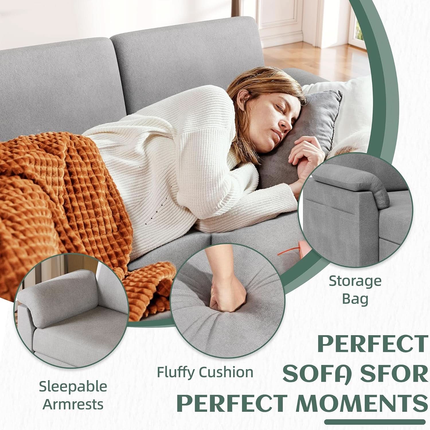 Comfortable L Shaped Convertible Sectional Sofa with Pillows