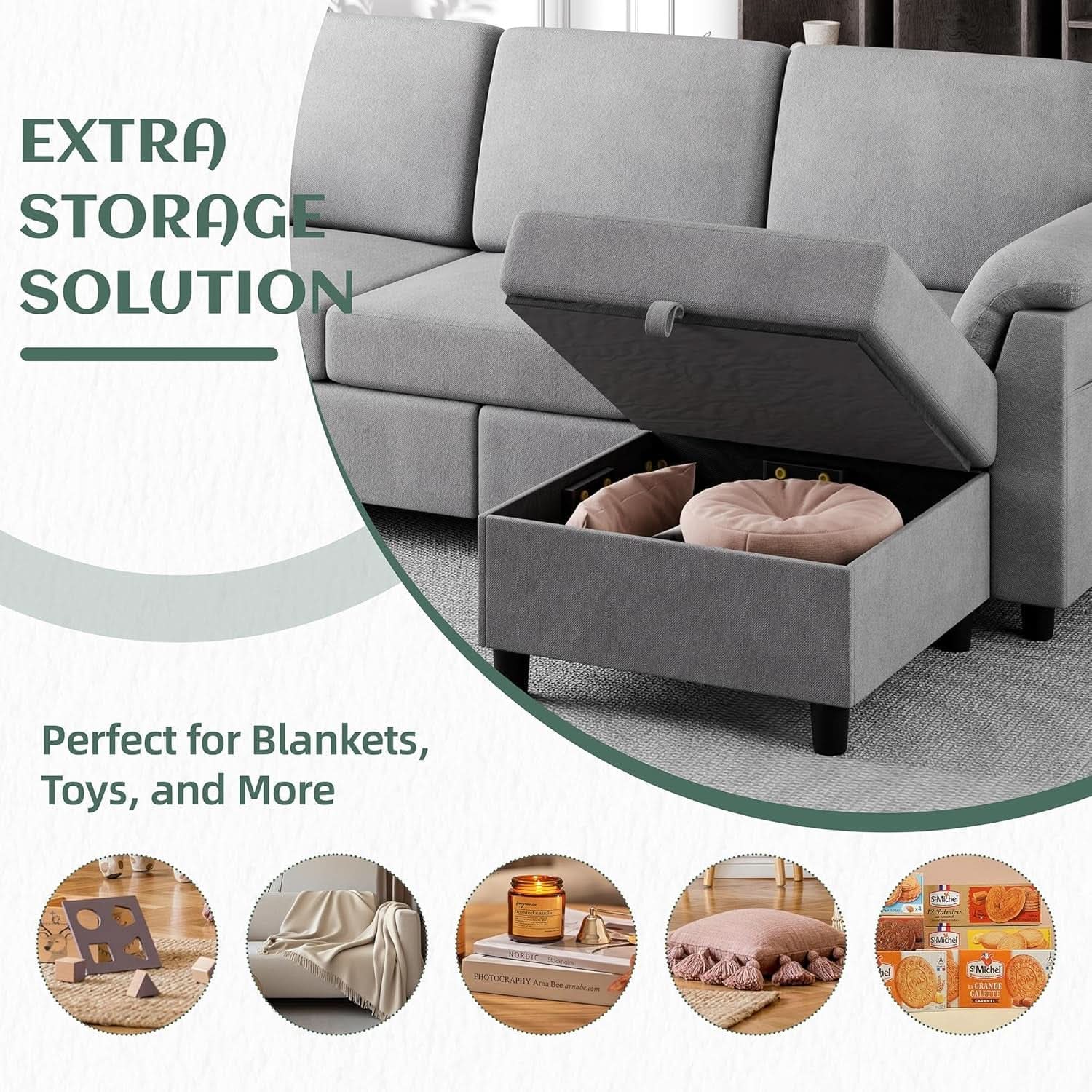 Comfortable L Shaped Convertible Sectional Sofa with Pillows