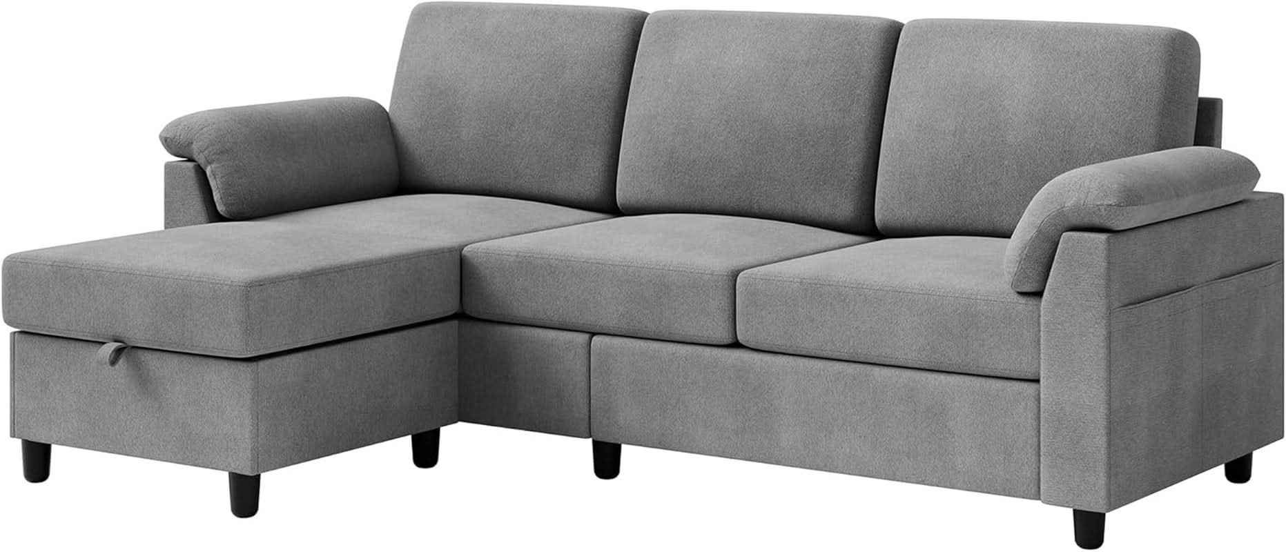 Comfortable L Shaped Convertible Sectional Sofa with Pillows