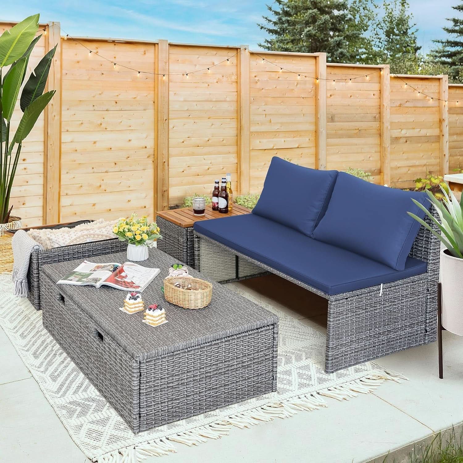 Comfortable Multifunctional Outdoor Day Bed with Side Tables