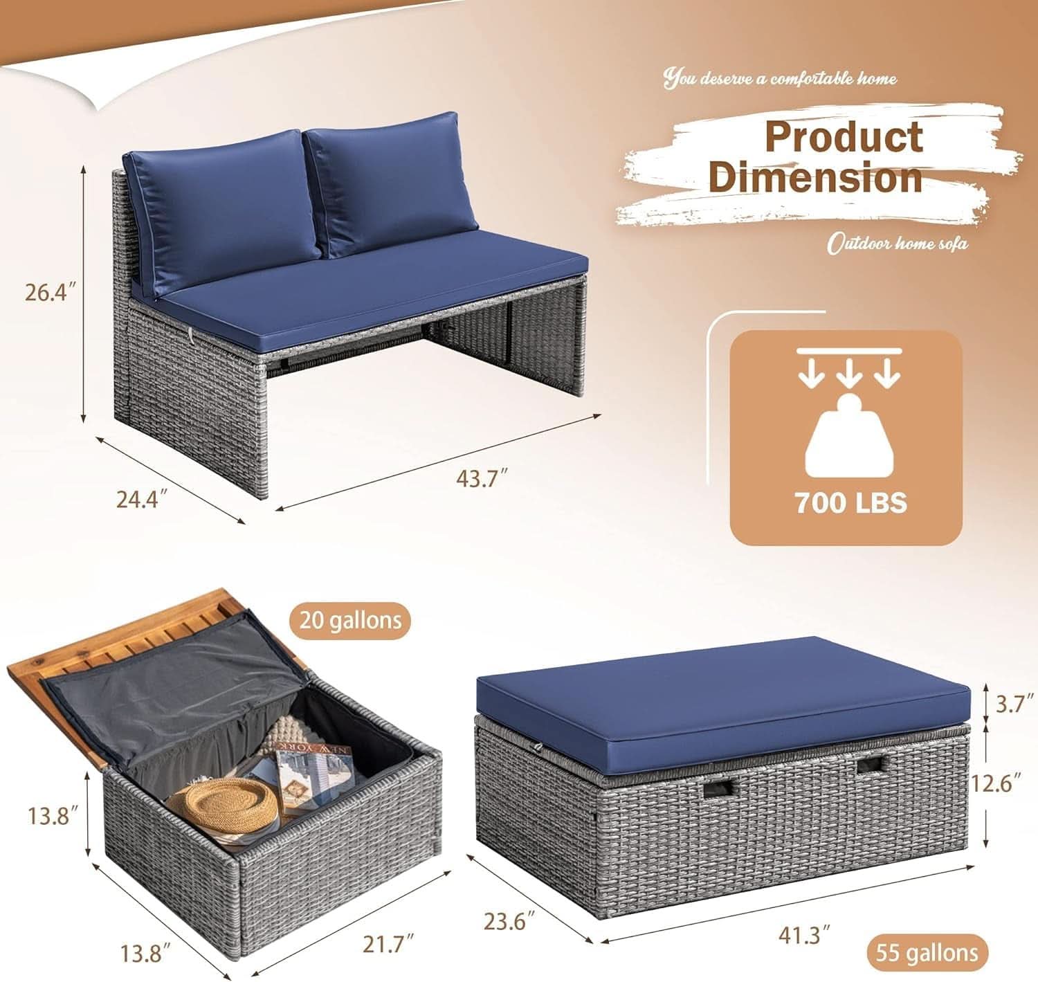 Comfortable Multifunctional Outdoor Day Bed with Side Tables