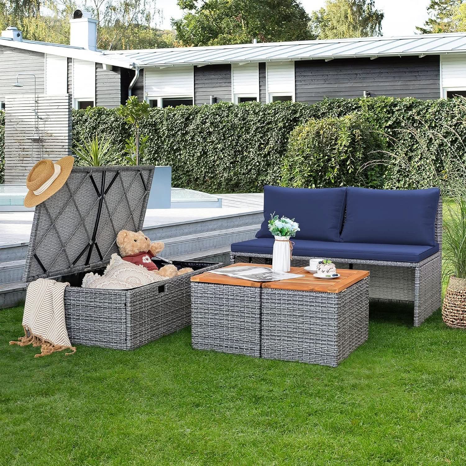 Comfortable Multifunctional Outdoor Day Bed with Side Tables