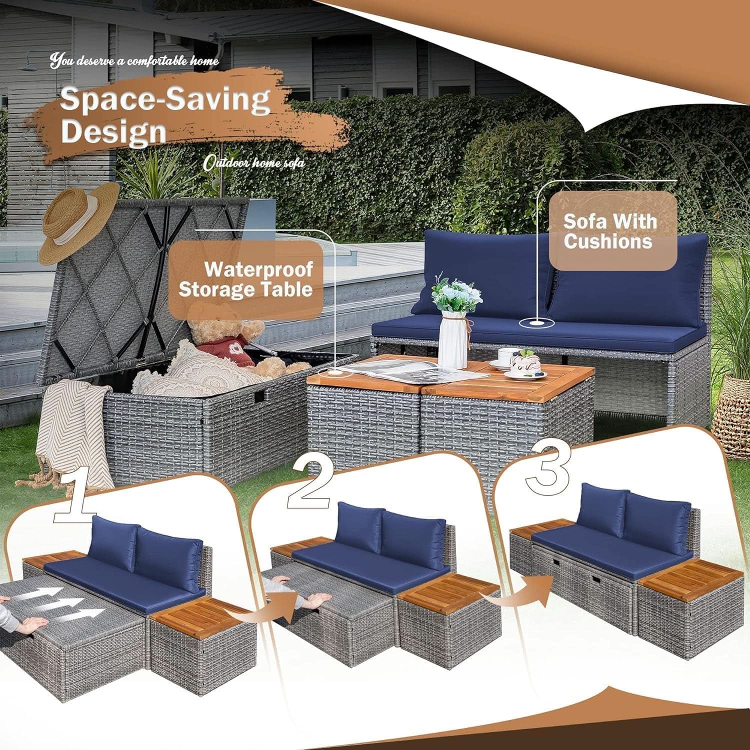 Comfortable Multifunctional Outdoor Day Bed with Side Tables