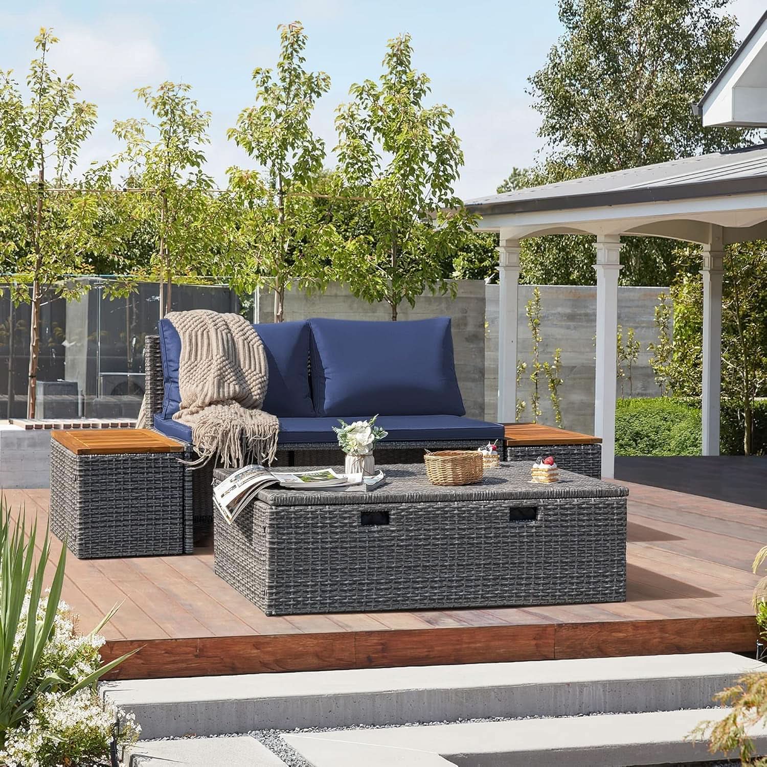 Comfortable Multifunctional Outdoor Day Bed with Side Tables