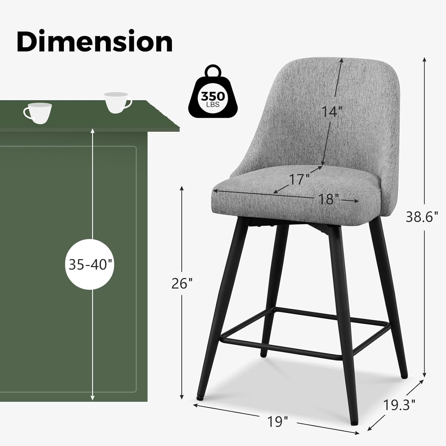 Comfortable Swivel Bar Stools Set for Kitchen Counter