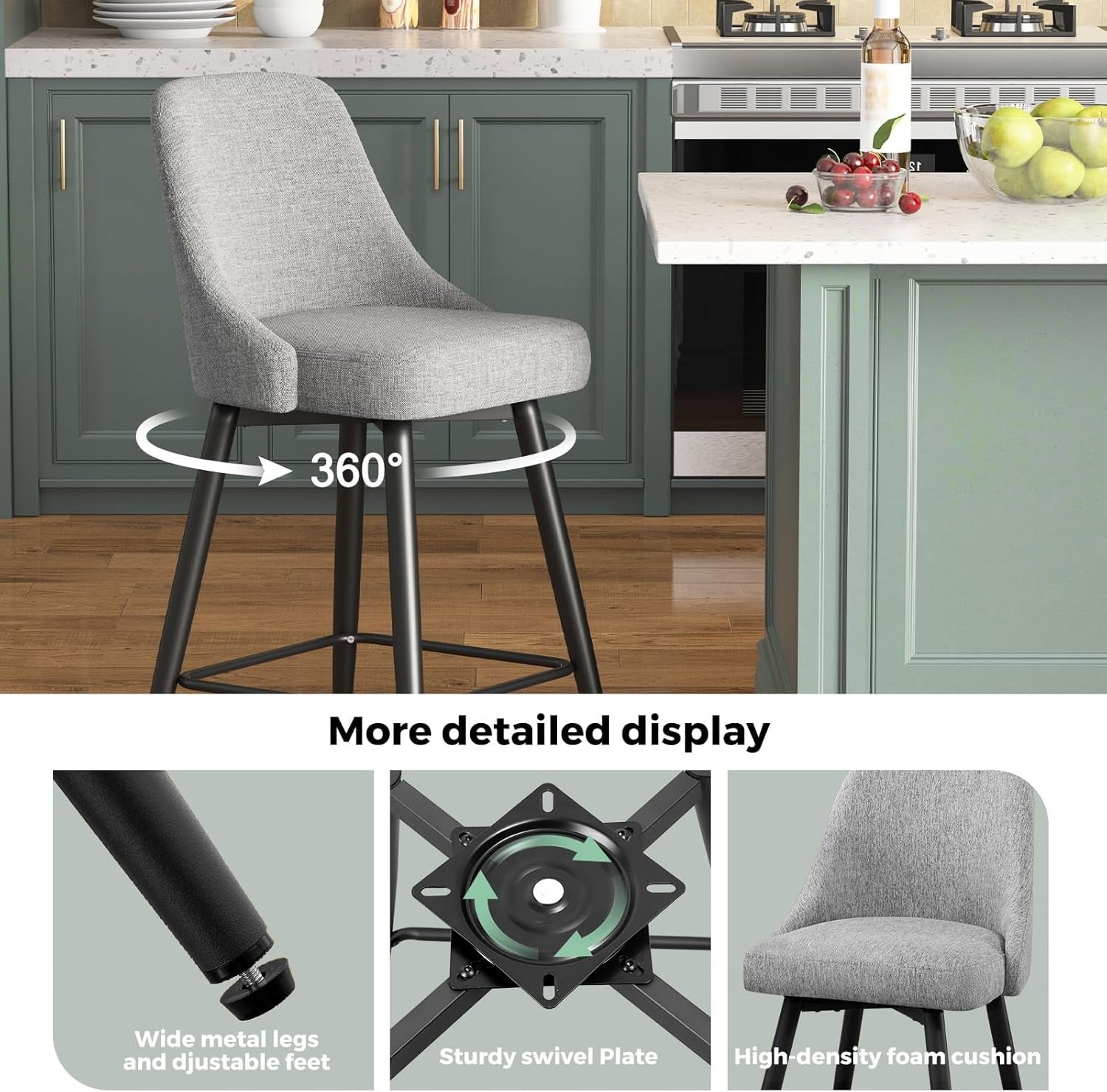 Comfortable Swivel Bar Stools Set for Kitchen Counter