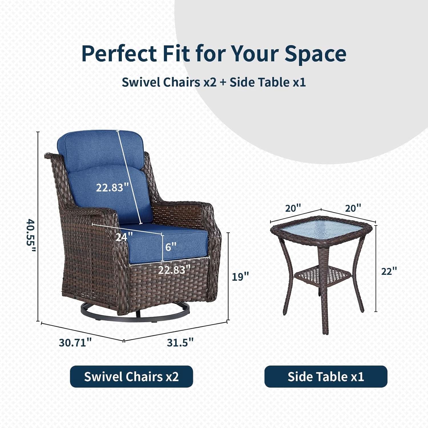 Comfortable Wicker Swivel Rocker Chairs With Side Table