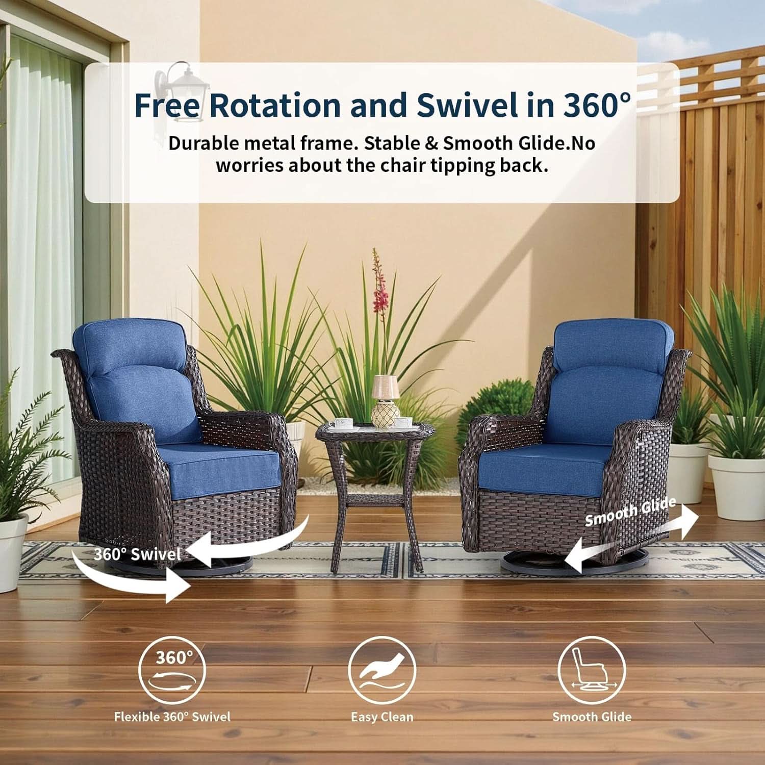 Comfortable Wicker Swivel Rocker Chairs With Side Table
