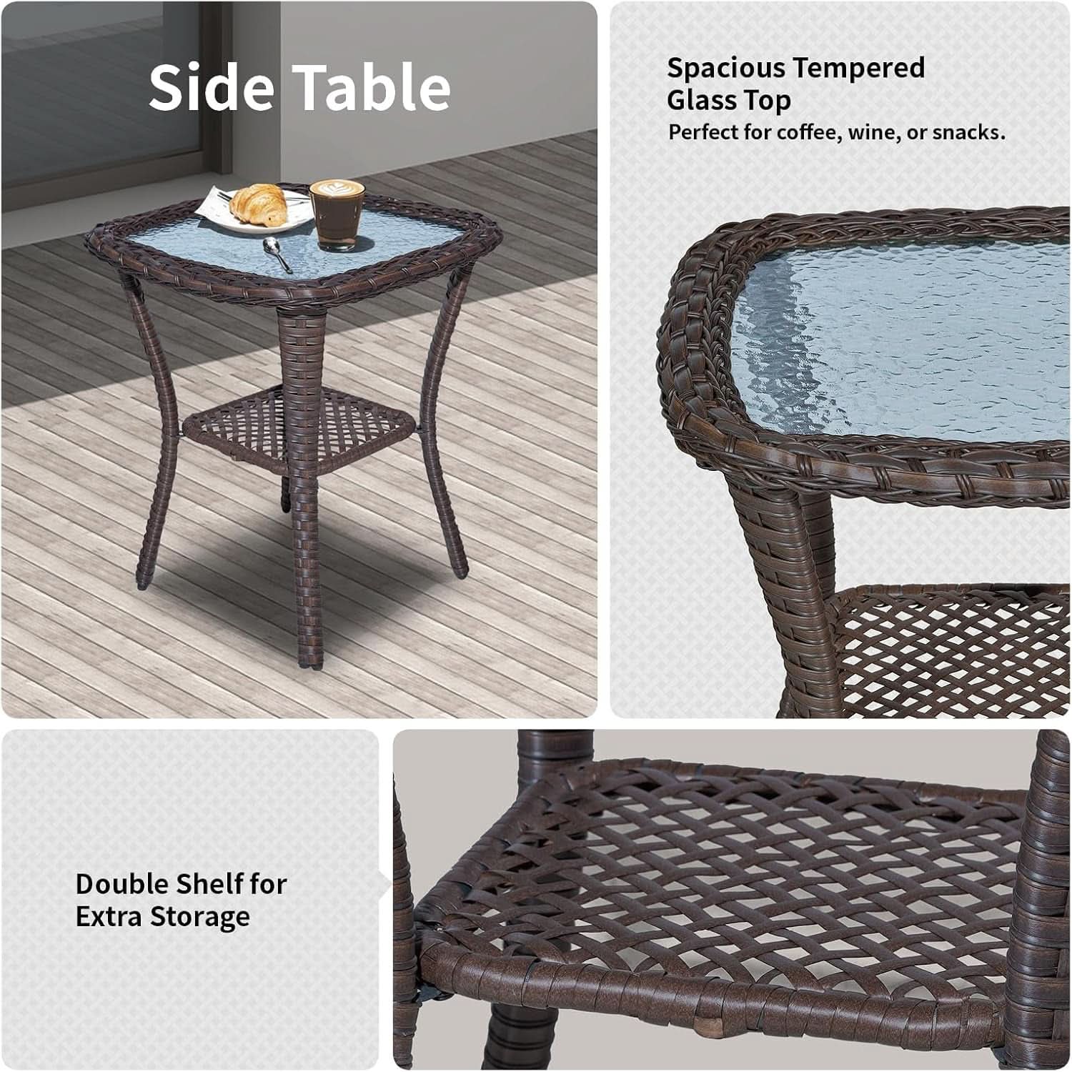 Comfortable Wicker Swivel Rocker Chairs With Side Table