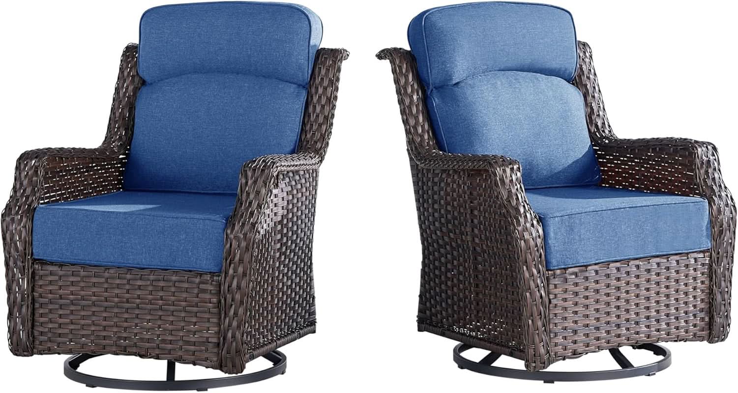 Comfortable Wicker Swivel Rocker Chairs With Side Table