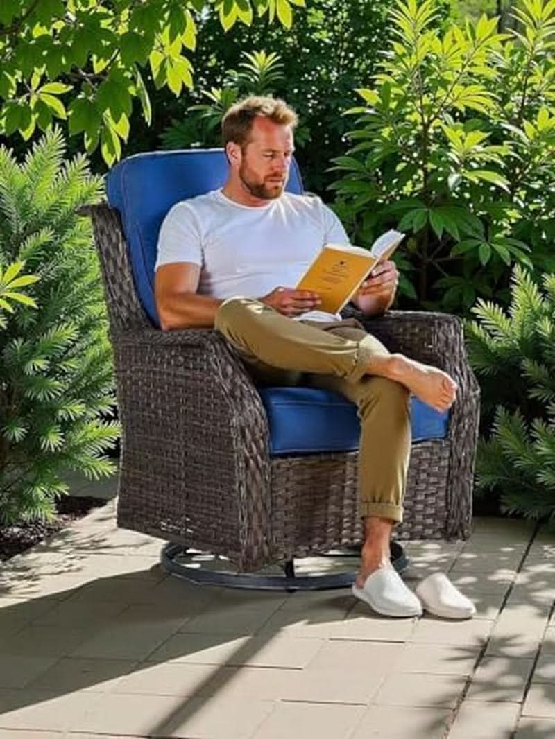 Comfortable Wicker Swivel Rocker Chairs With Side Table