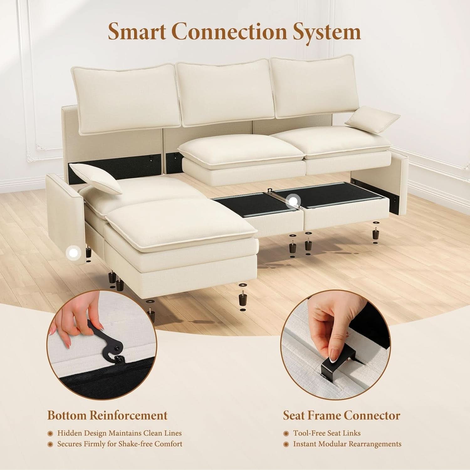Comfy 108 Inch Modular Sectional Sofa With Ottoman