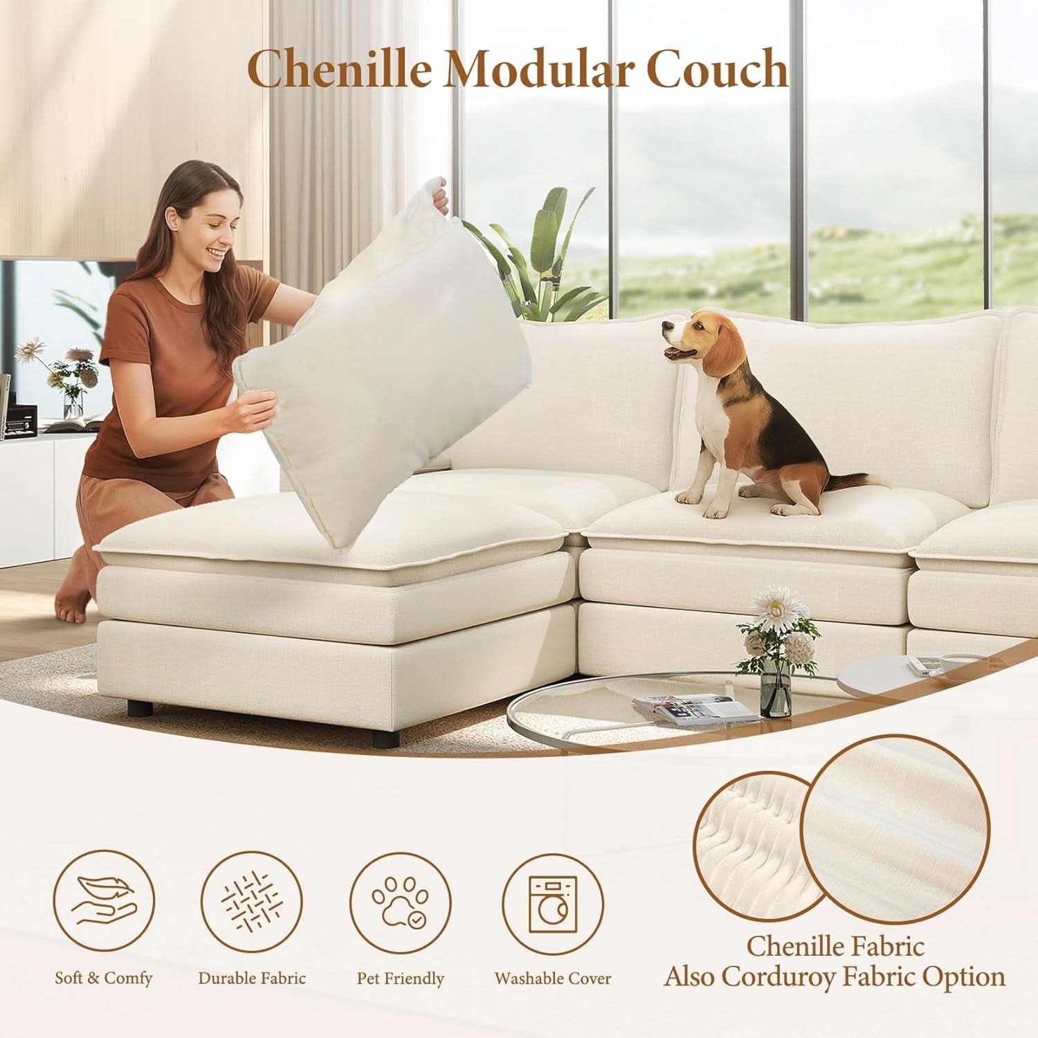 Comfy 108 Inch Modular Sectional Sofa With Ottoman