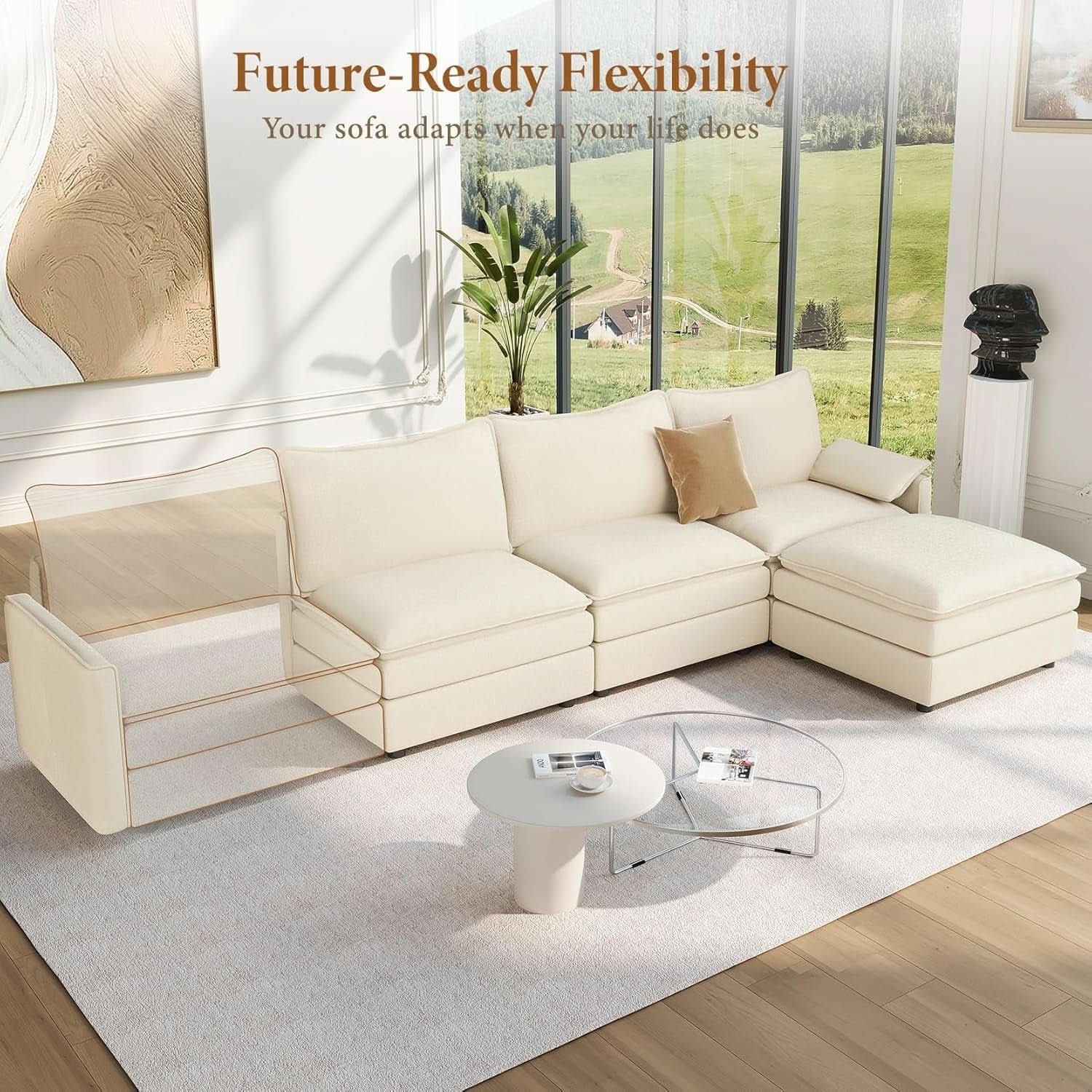Comfy 108 Inch Modular Sectional Sofa With Ottoman