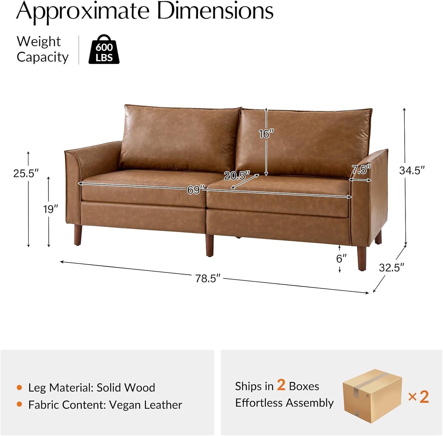 Comfy 78 Inch Faux Leather Sofa for Modern Living