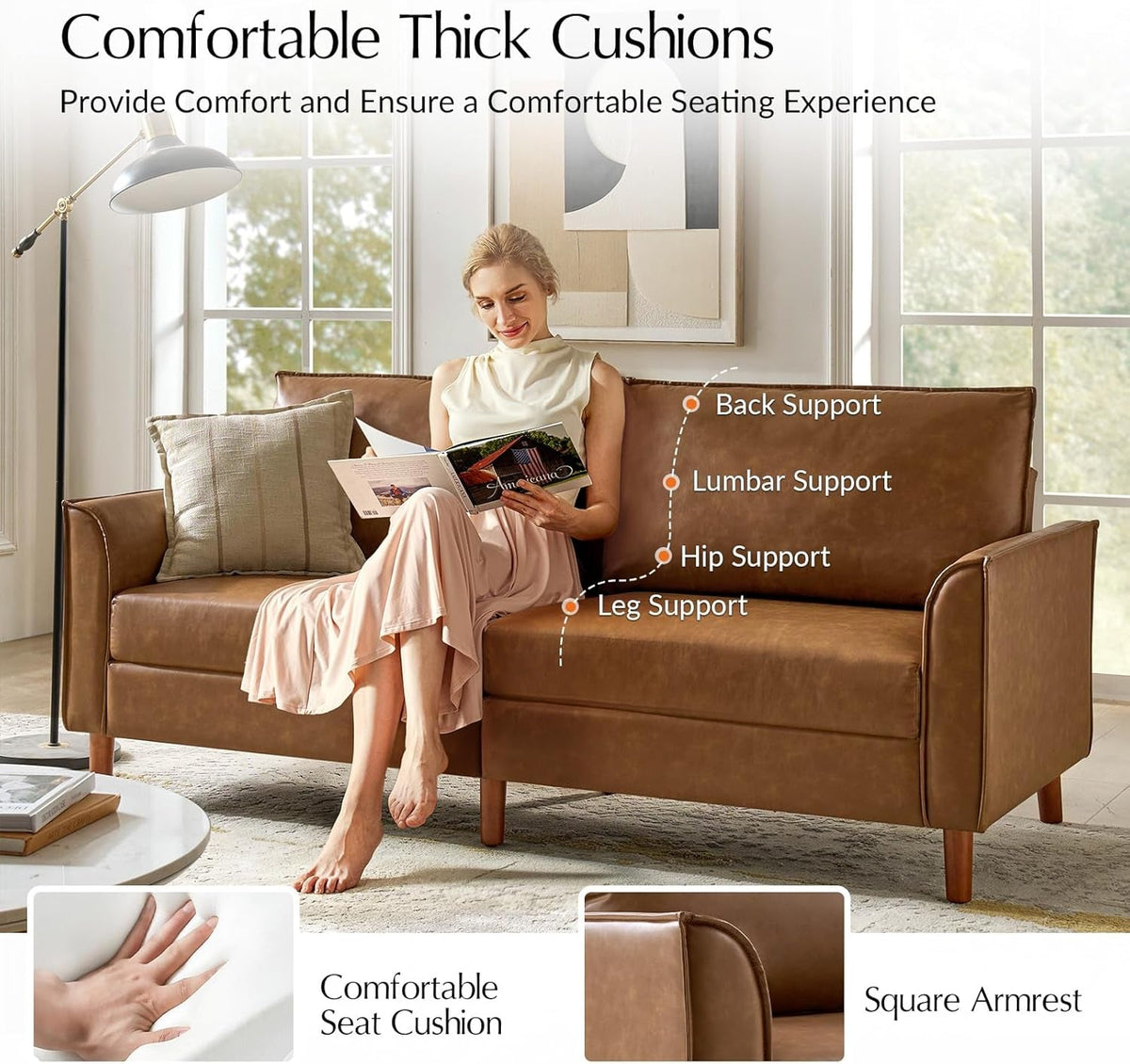 Comfy 78 Inch Faux Leather Sofa for Modern Living