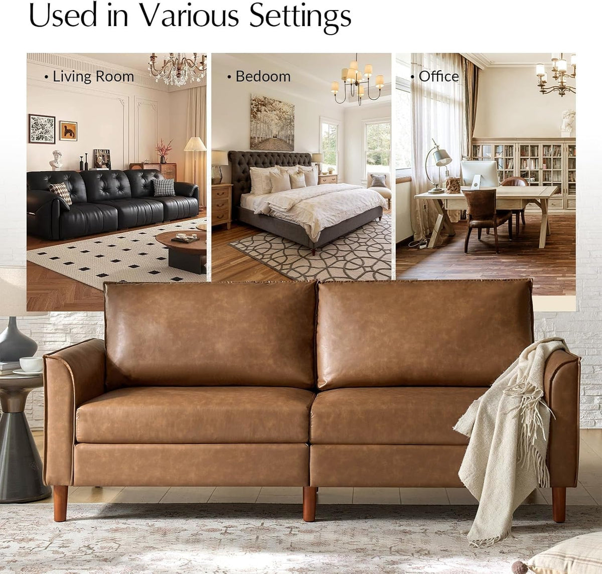 Comfy 78 Inch Faux Leather Sofa for Modern Living