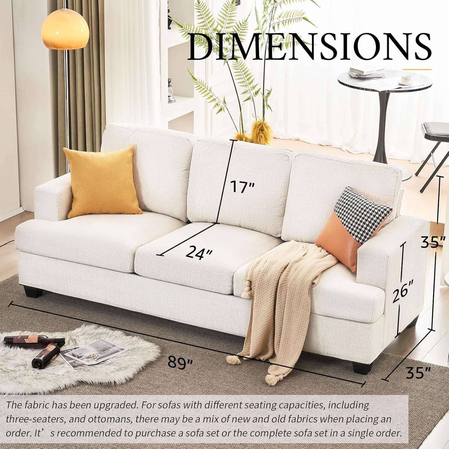 Comfy 89 Inch Sofa with Extra Deep Seats