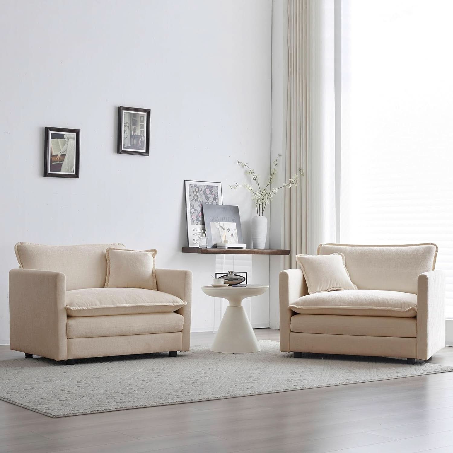 Comfy Chenille Sofa Chair with Toss Pillow Light Coffee
