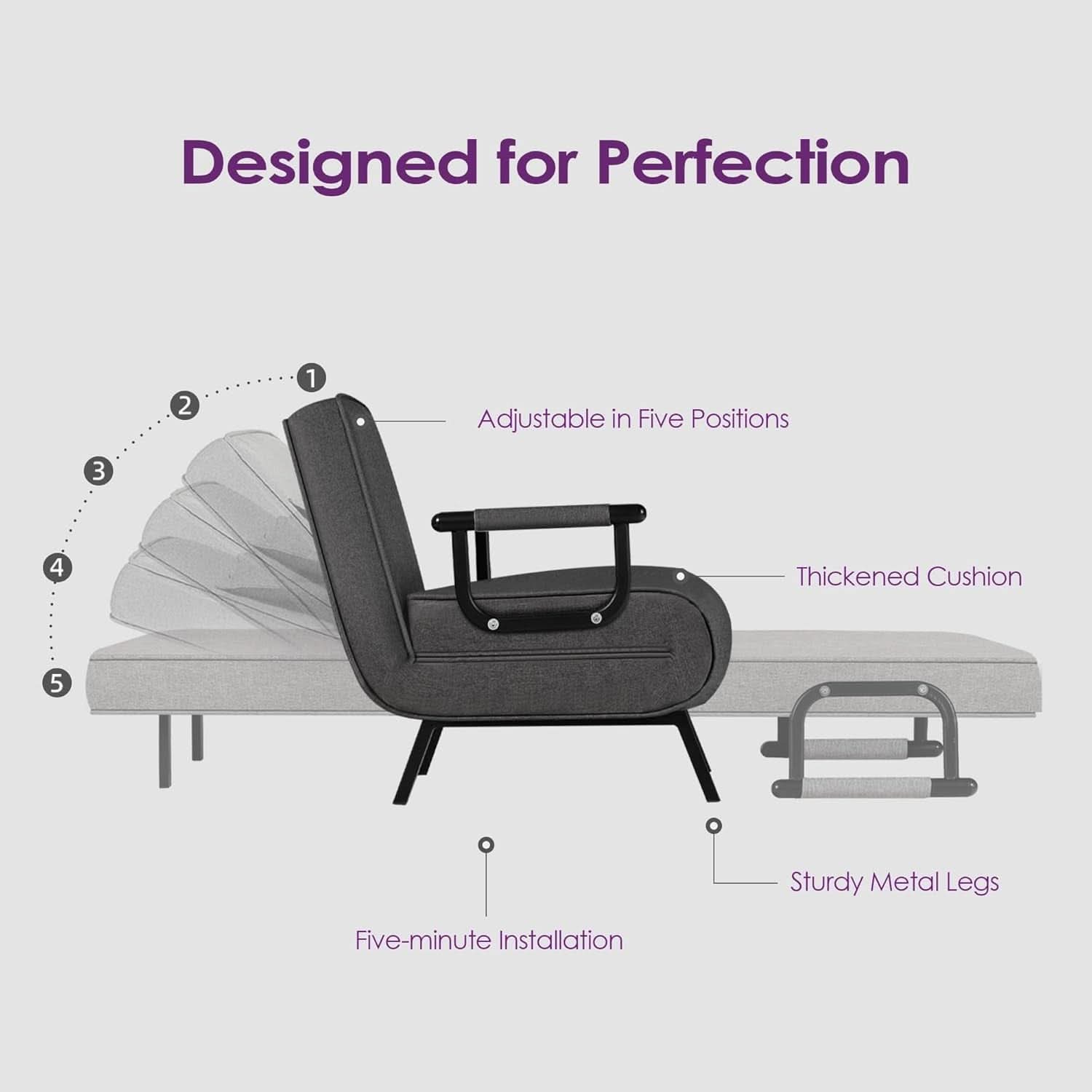 Comfy Convertible Sleep Chair Bed with Adjustable Backrest