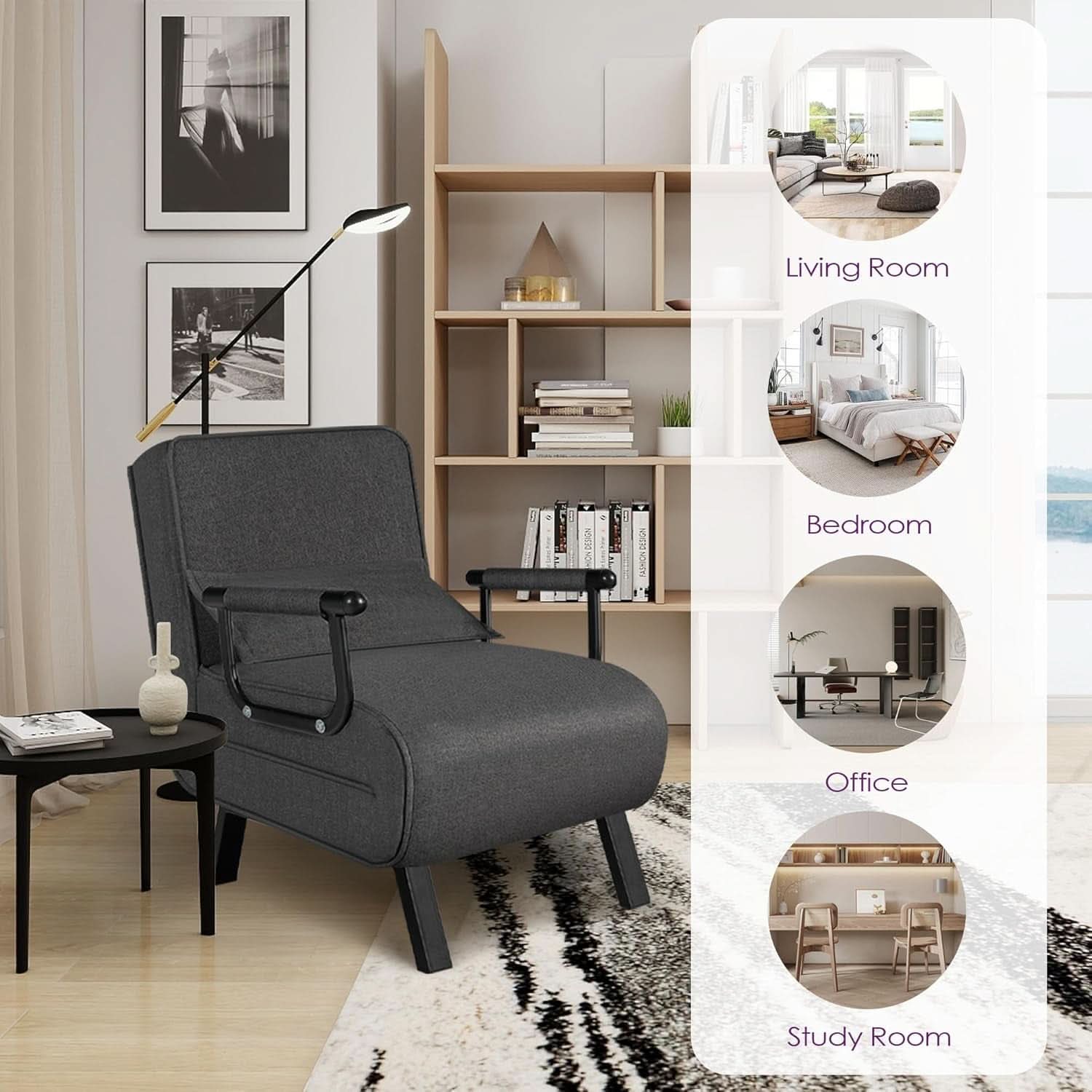 Comfy Convertible Sleep Chair Bed with Adjustable Backrest