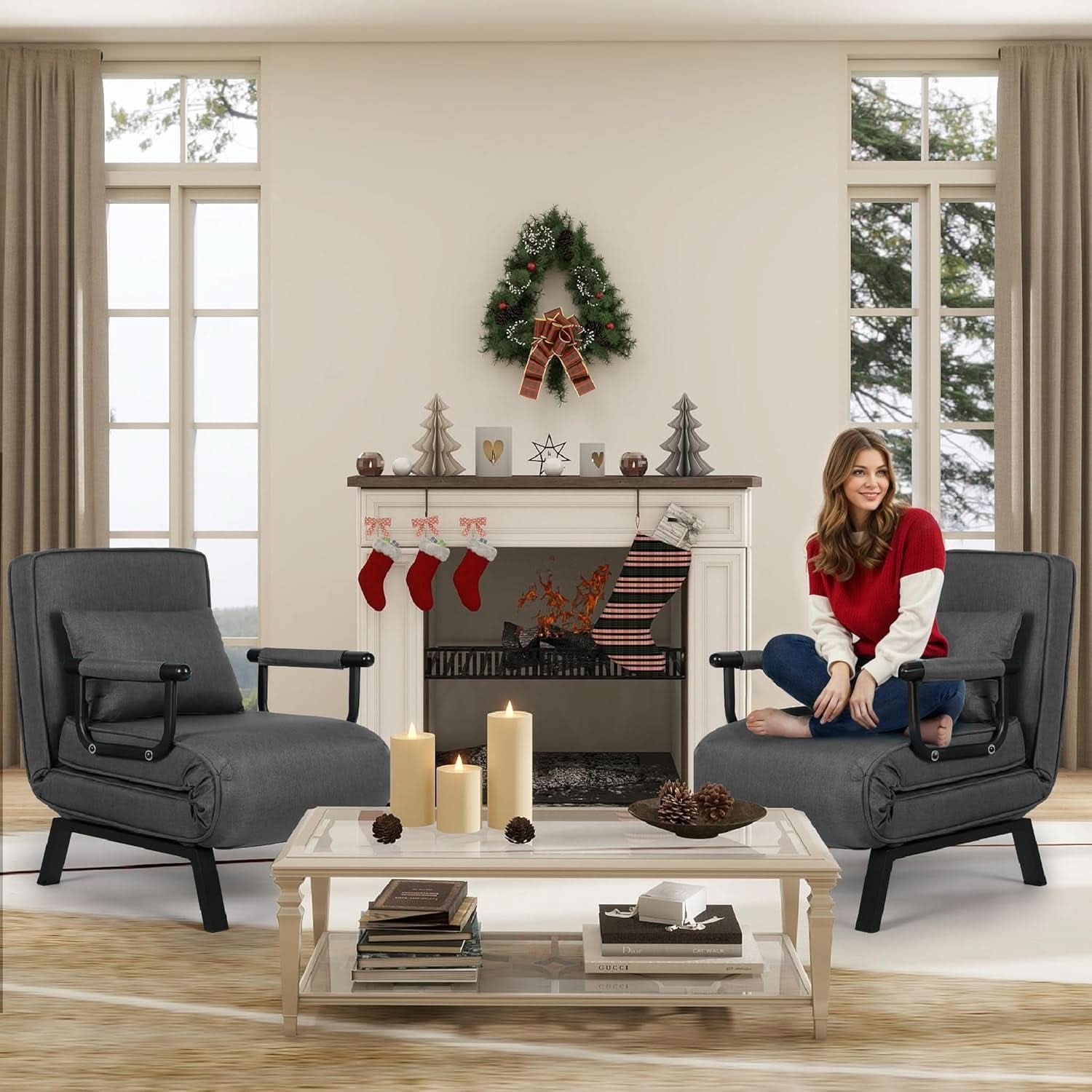 Comfy Convertible Sleep Chair Bed with Adjustable Backrest
