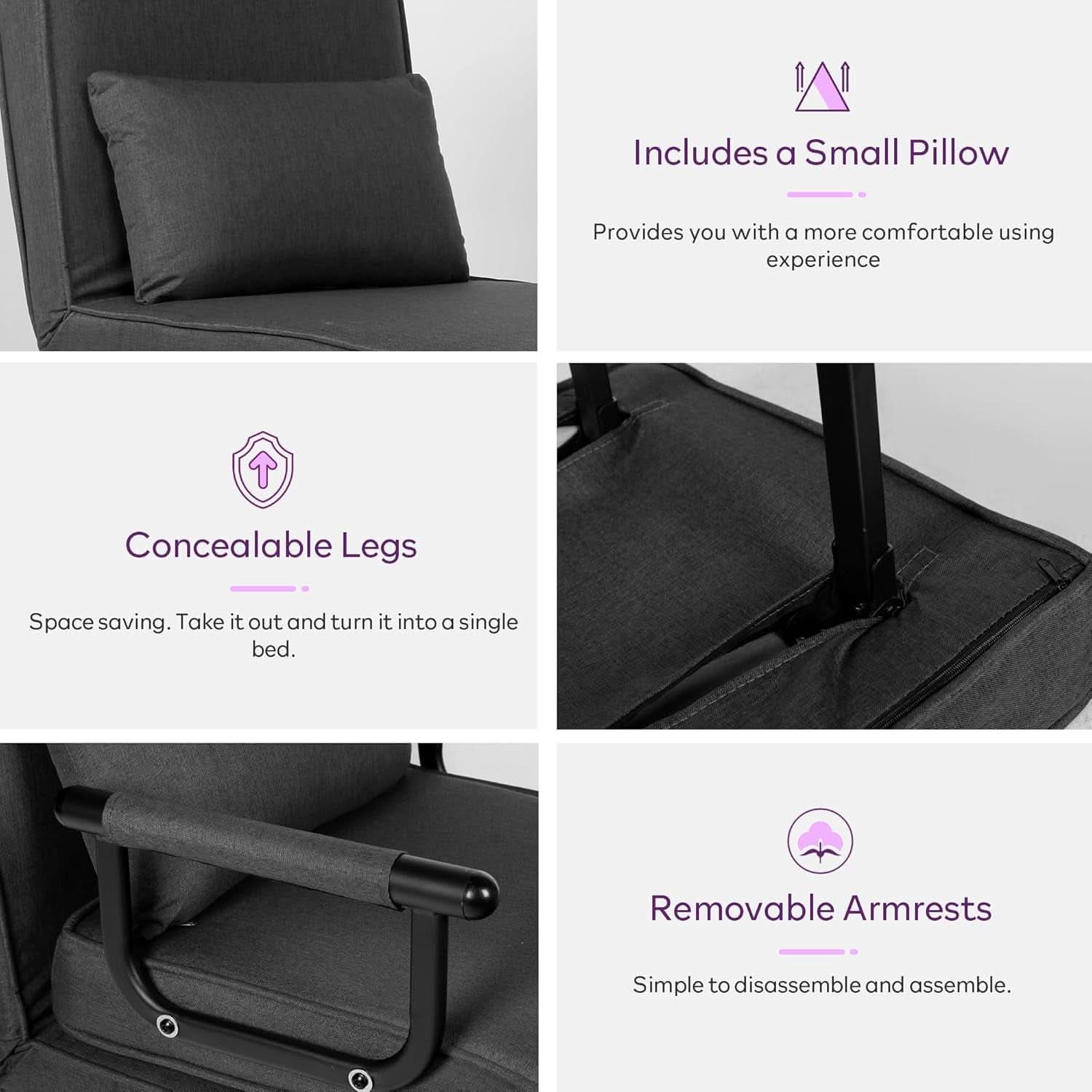 Comfy Convertible Sleep Chair Bed with Adjustable Backrest