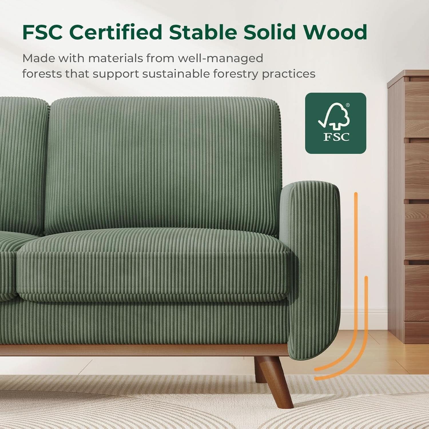 Comfy Green Corduroy Loveseat Sofa with Solid Wood Frame