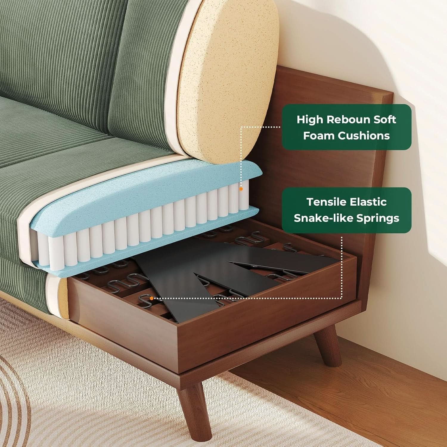 Comfy Green Corduroy Loveseat Sofa with Solid Wood Frame
