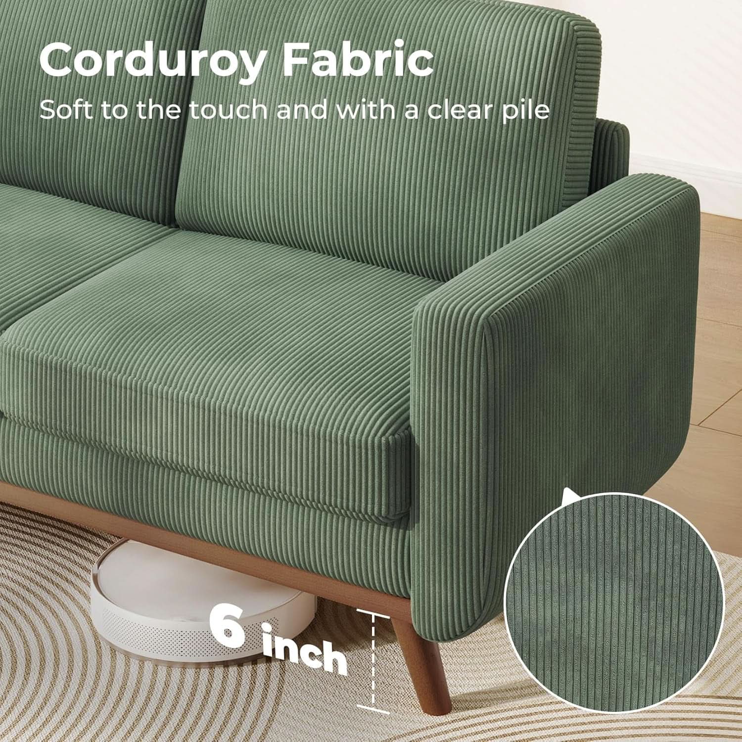 Comfy Green Corduroy Loveseat Sofa with Solid Wood Frame
