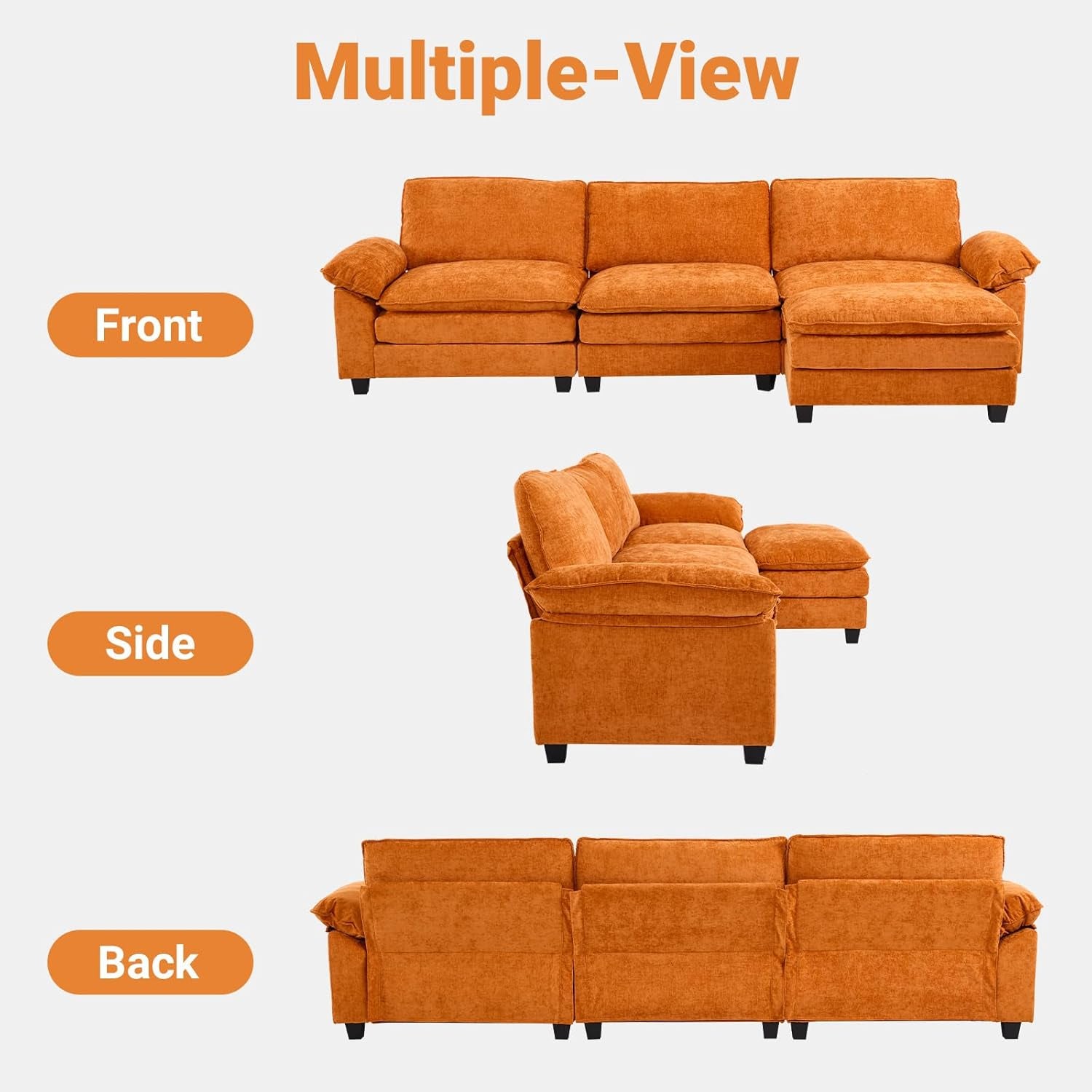 Comfy L-Shape Sectional Sofa with Movable Ottoman