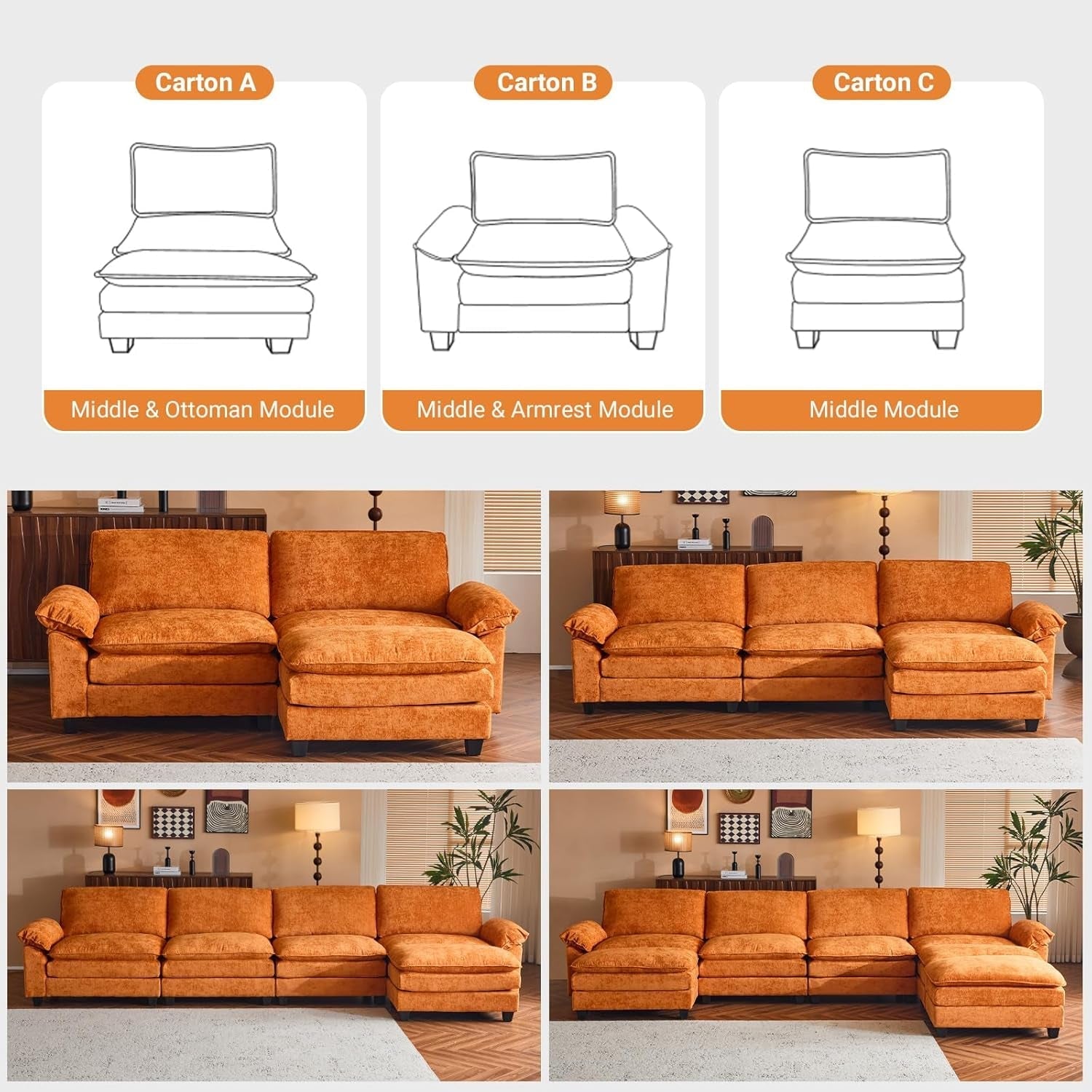 Comfy L-Shape Sectional Sofa with Movable Ottoman