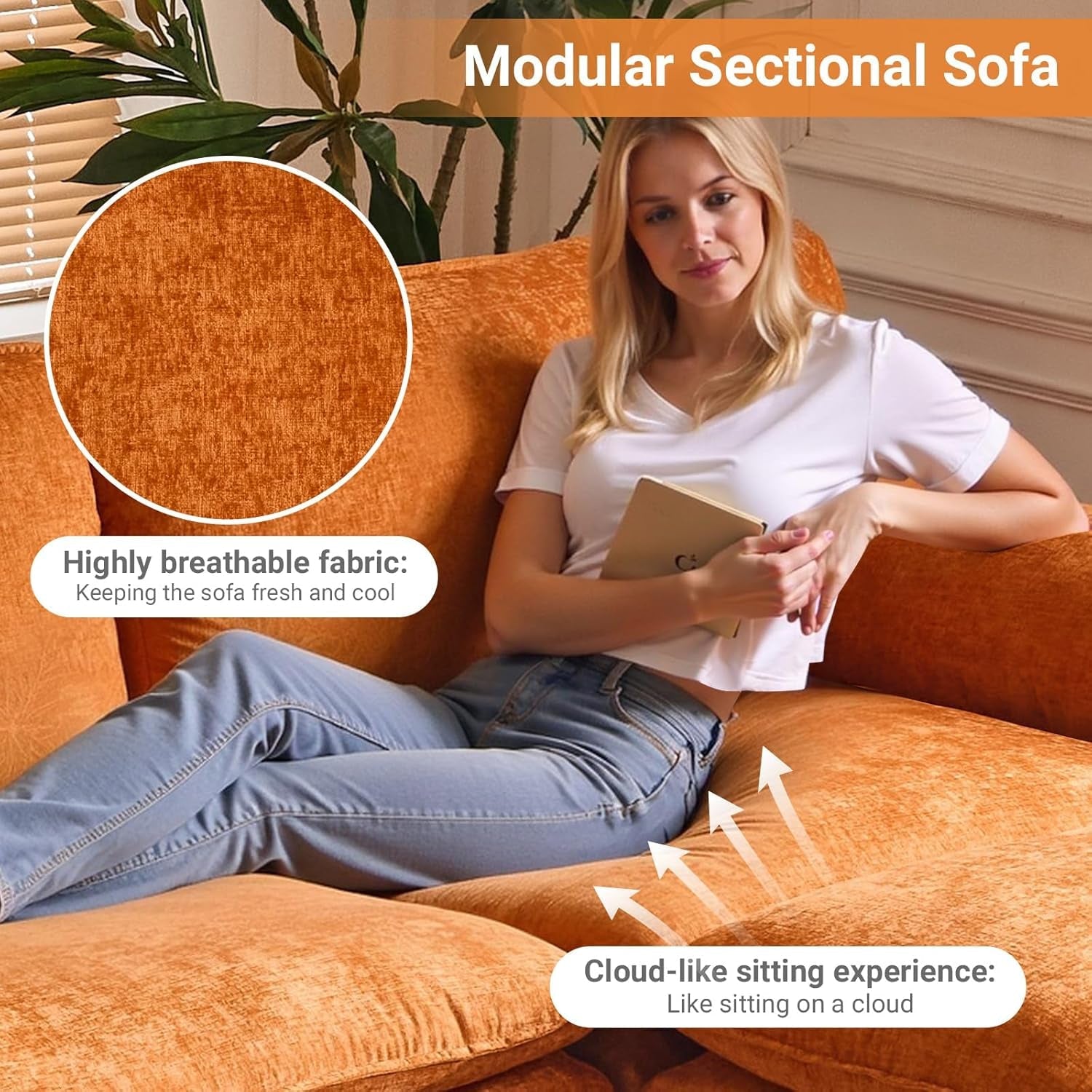 Comfy L-Shape Sectional Sofa with Movable Ottoman