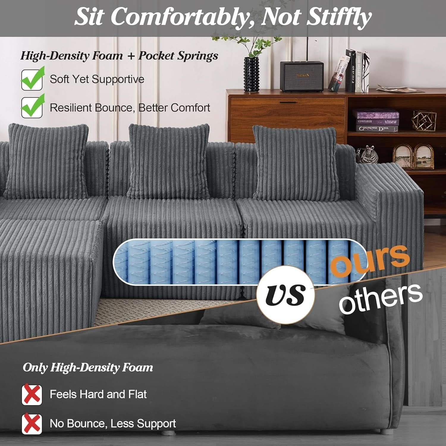 Comfy L Shaped Modular Memory Foam Sectional Sofa