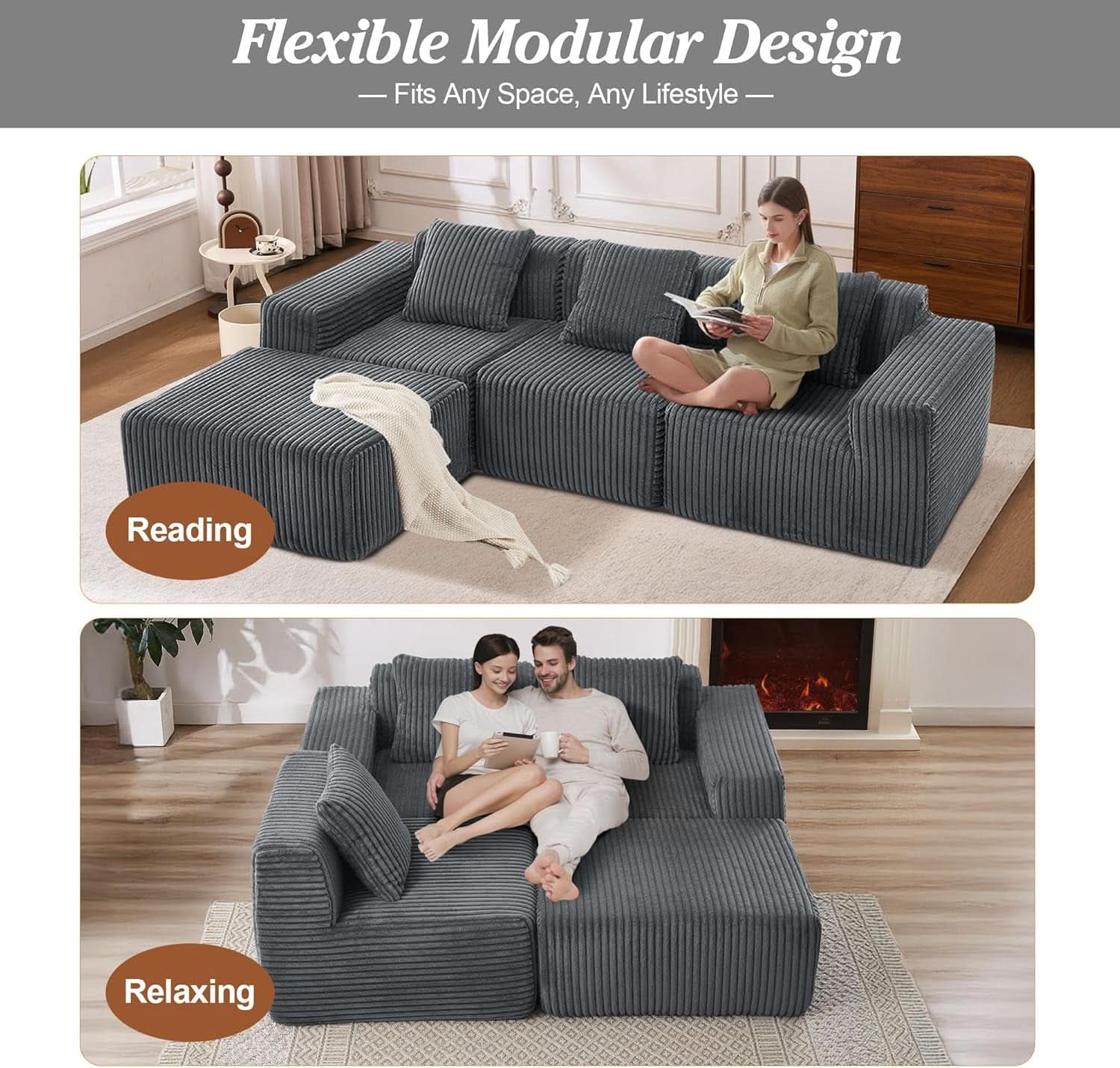 Comfy L Shaped Modular Memory Foam Sectional Sofa