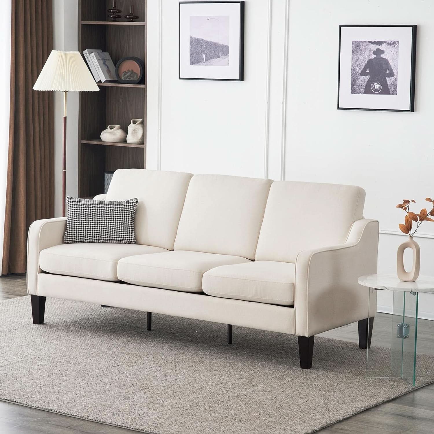 Comfy Mid Century Modern Beige Sofa for Small Spaces