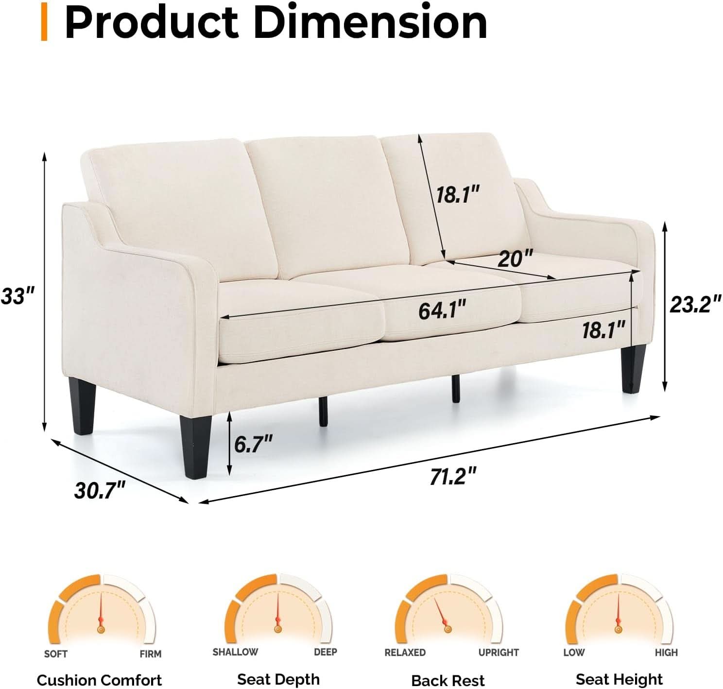 Comfy Mid Century Modern Beige Sofa for Small Spaces