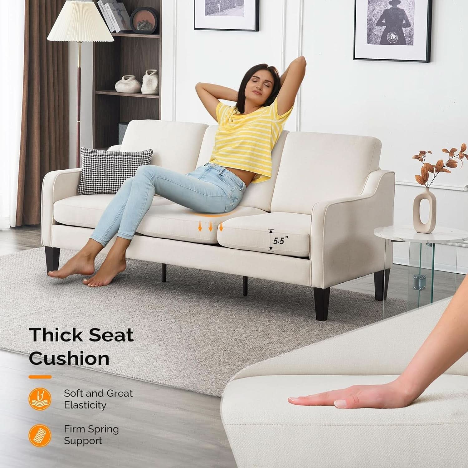 Comfy Mid Century Modern Beige Sofa for Small Spaces