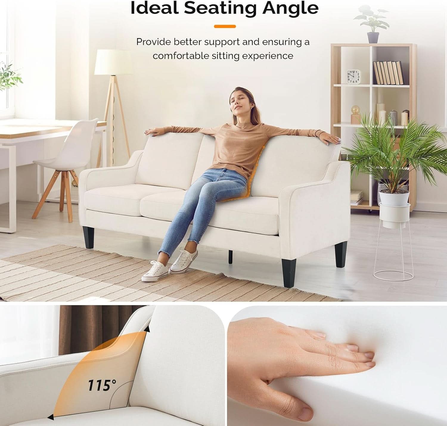 Comfy Mid Century Modern Beige Sofa for Small Spaces
