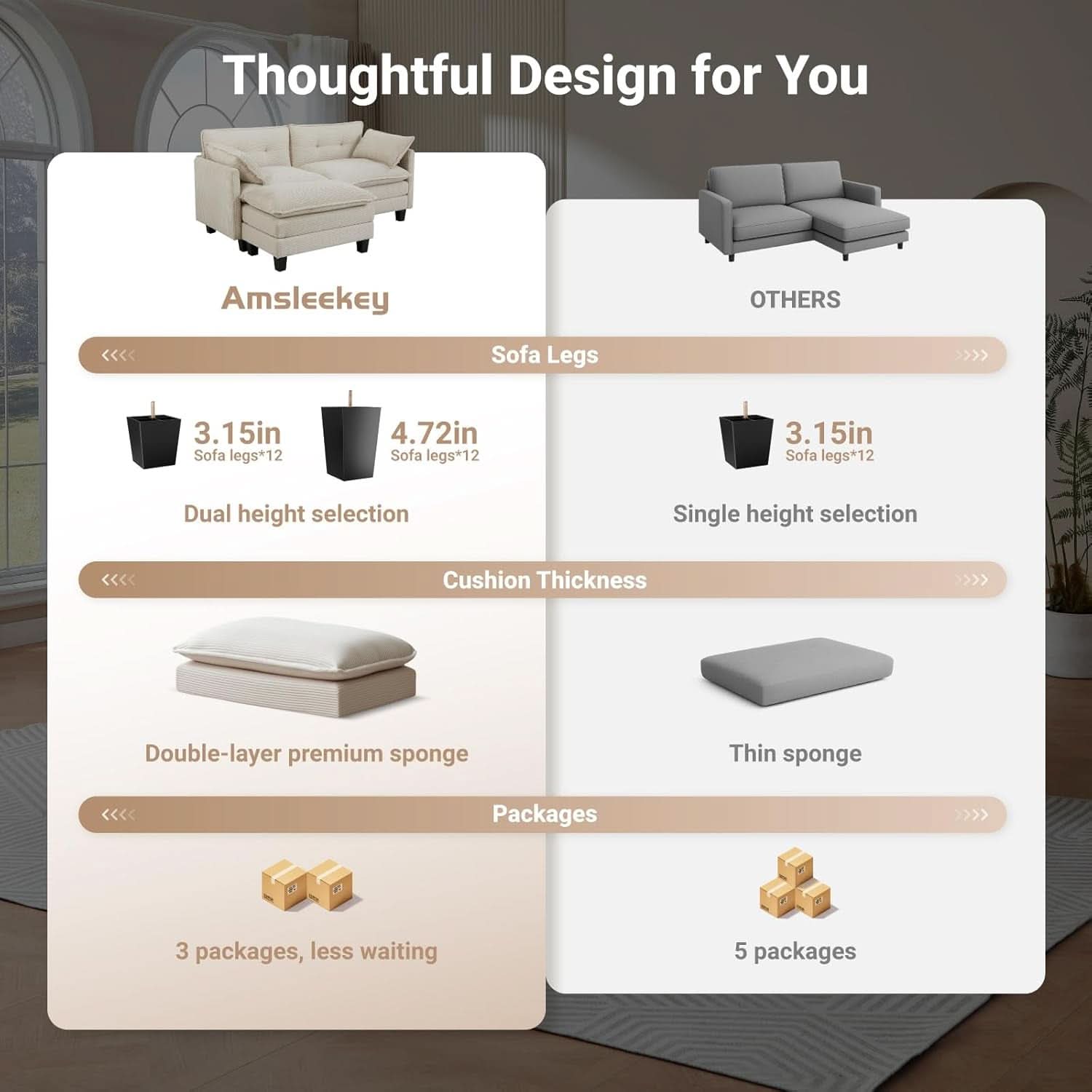 Comfy Modular Sectional Sofa With Movable Ottomans