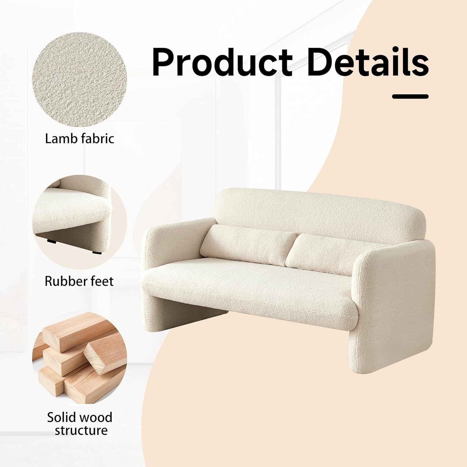 Comfy Two Seater Loveseat Sofa with Waist Pillows