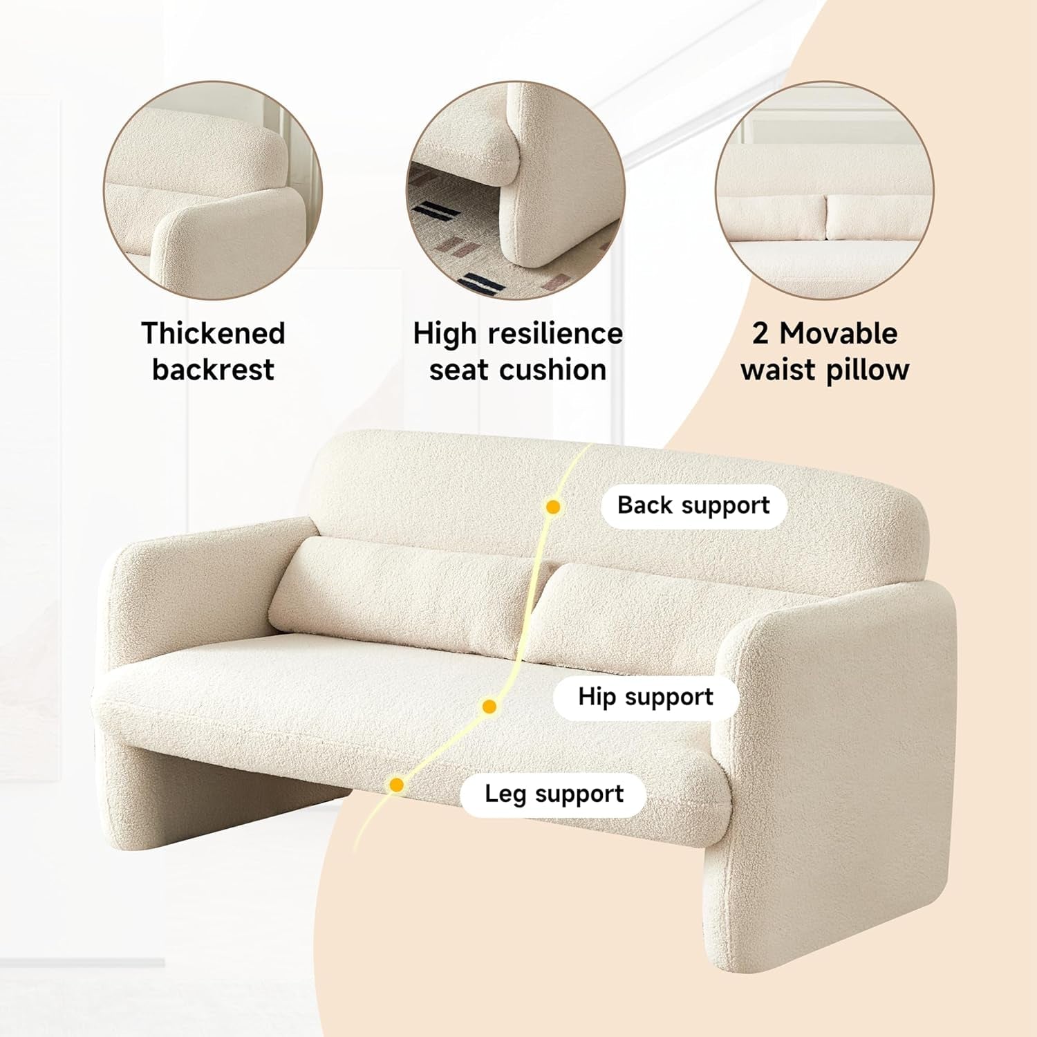Comfy Two Seater Loveseat Sofa with Waist Pillows