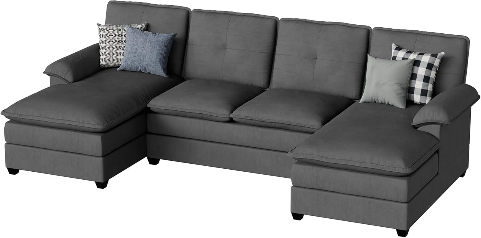 Comfy U-Shaped Sectional Couch with Chaise and Ottoman