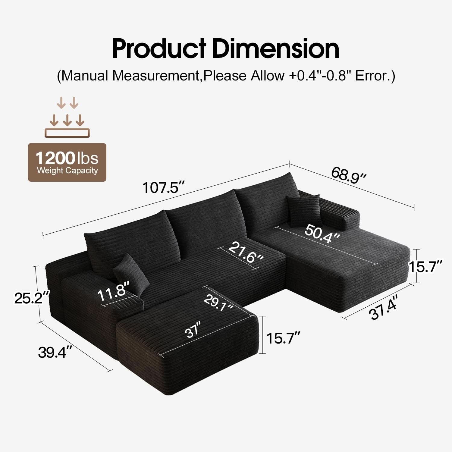 Comfy U-Shaped Sectional Sofa With Chaise And Ottoman