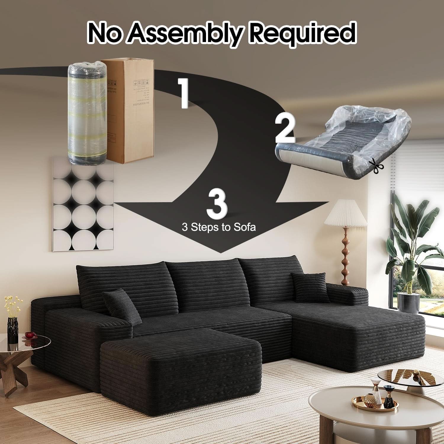 Comfy U-Shaped Sectional Sofa With Chaise And Ottoman